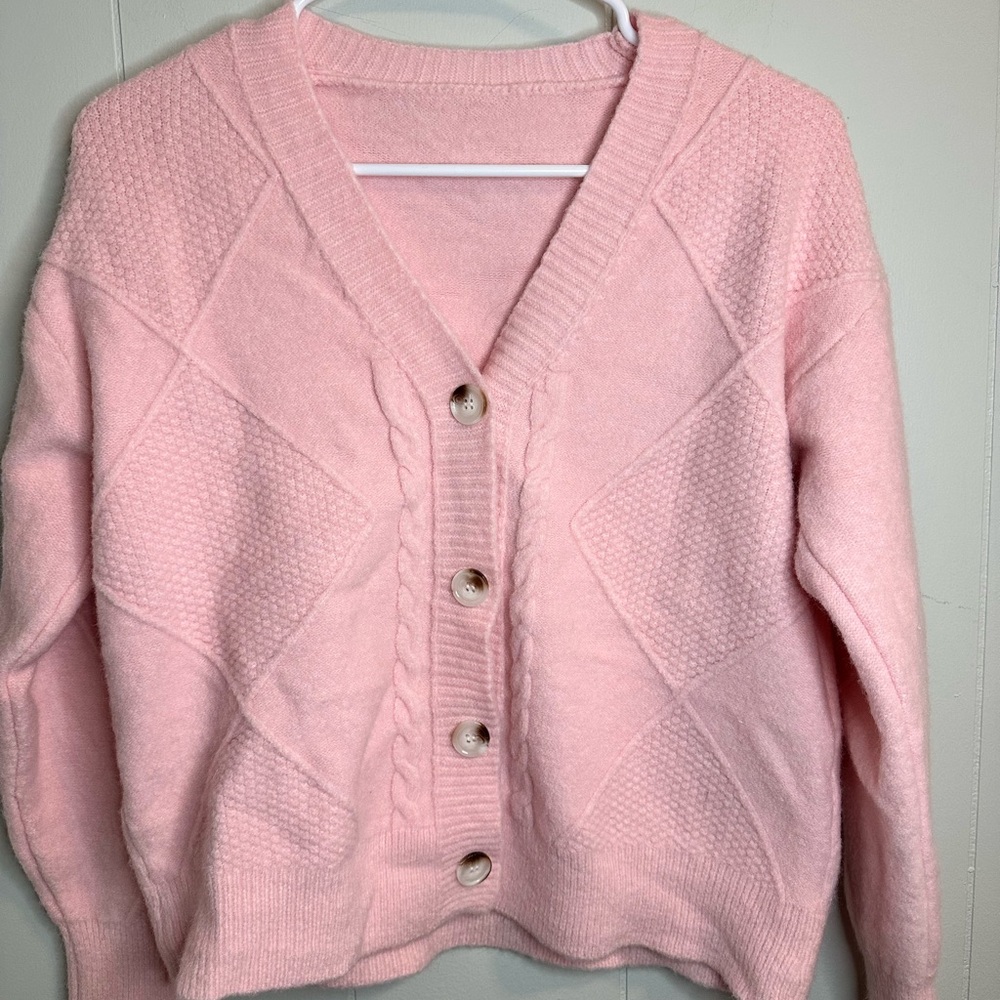 Soft Pink V-Neck Cardigan Sweater